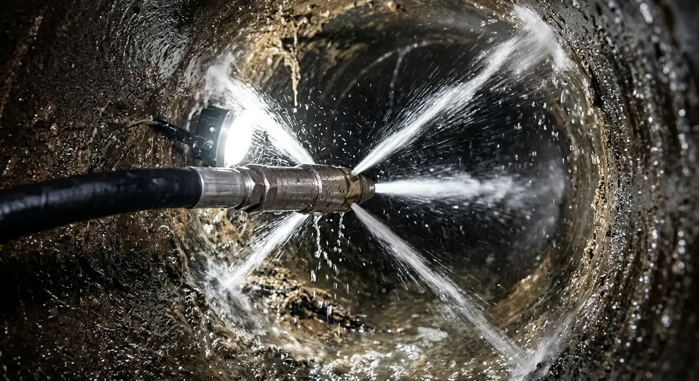 High-pressure hydro jetting nozzle cleaning sewer pipe for Storm Drain Cleaning in Las Vegas